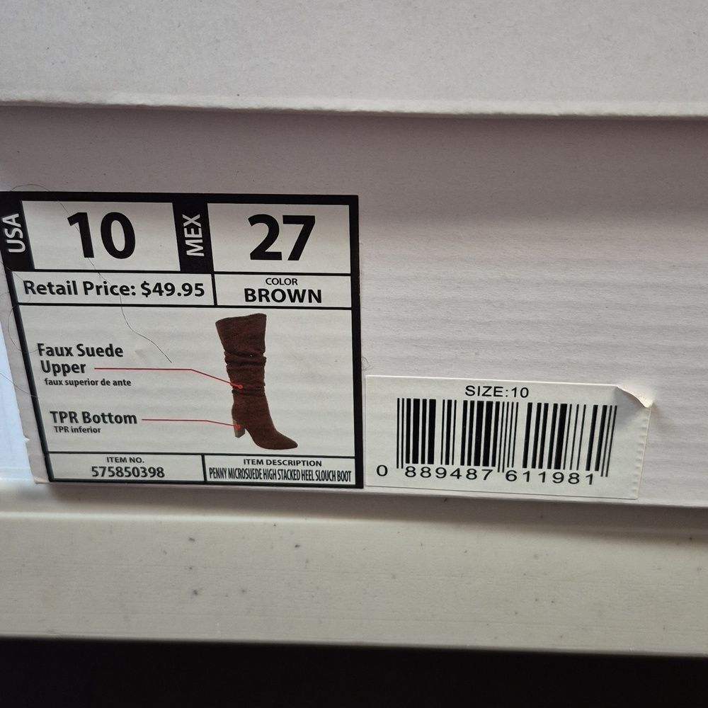 Scoop 10 Brown Penny Microsuede High Heel Pull-On Slouch Boots - New - Picture 4 of 7